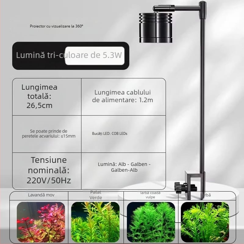 Lumină pentru acvariu Yee cu suport din aliaj de aluminiu, 7-10W, 0,6 kg
