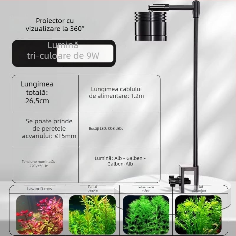 Lumină pentru acvariu Yee cu suport din aliaj de aluminiu, 7-10W, 0,6 kg