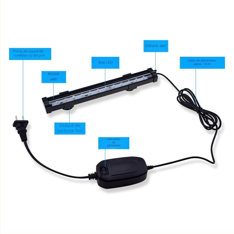  Lampă LED pentru acvariu cu bule, telecomandă, submersibilă, decorativă, putere 1–6W, greutate 100 g