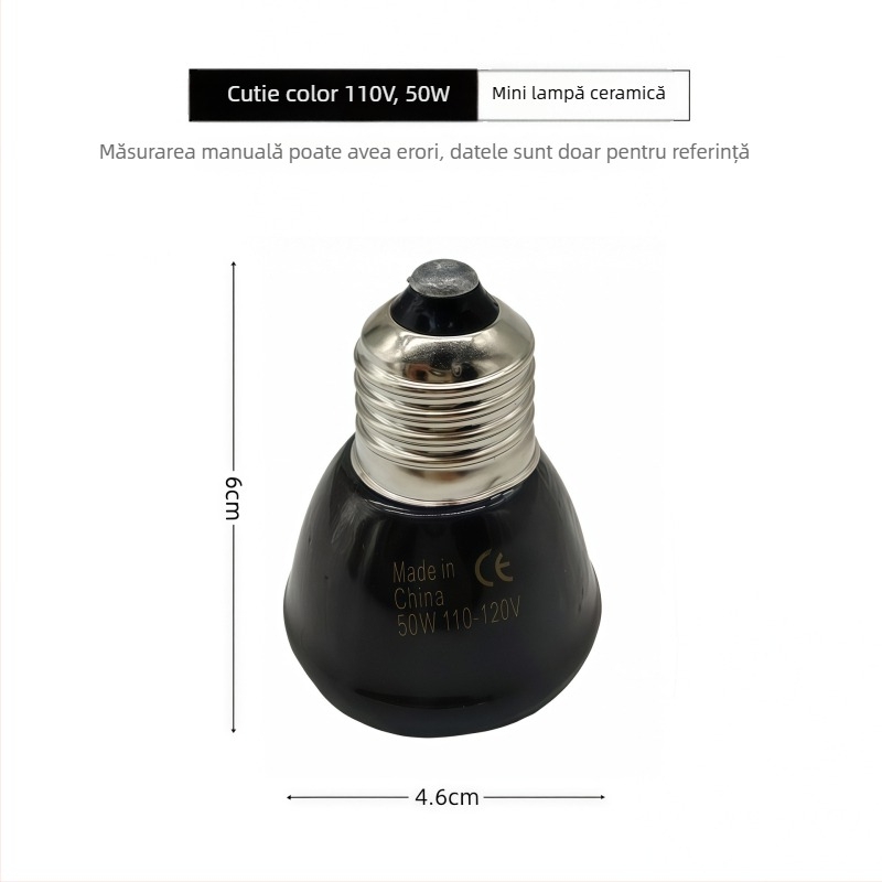 Lampa ceramică de încălzire pentru reptile și animale de companie, 25/50/75/100W, greutate 64 g
