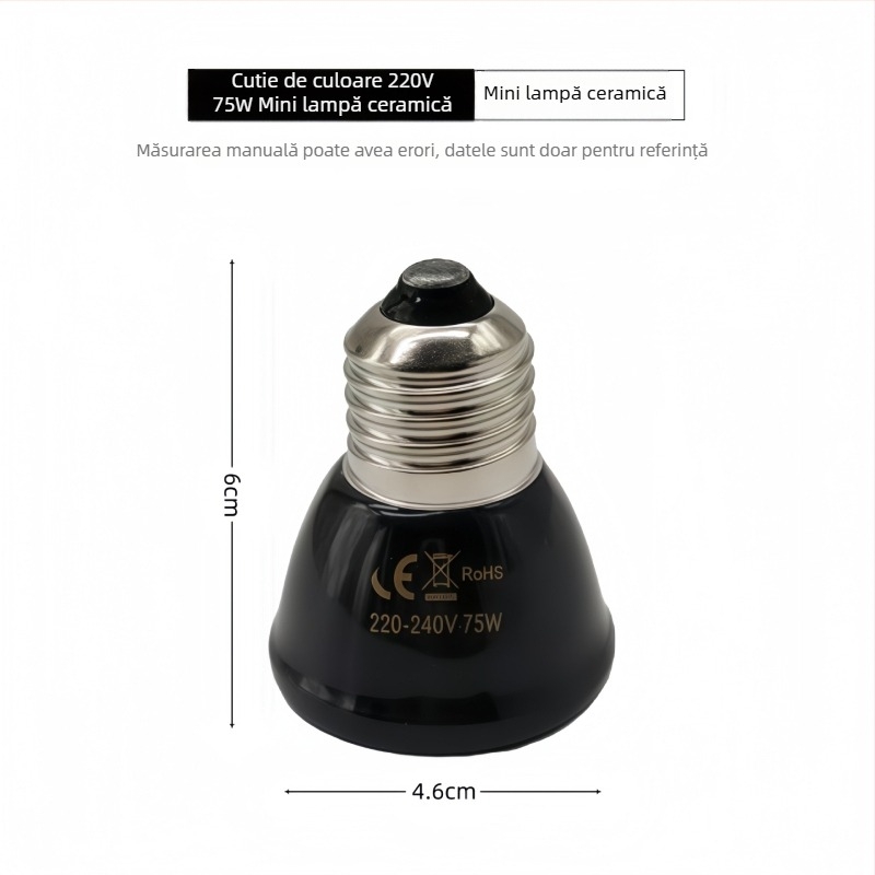 Lampa ceramică de încălzire pentru reptile și animale de companie, 25/50/75/100W, greutate 64 g