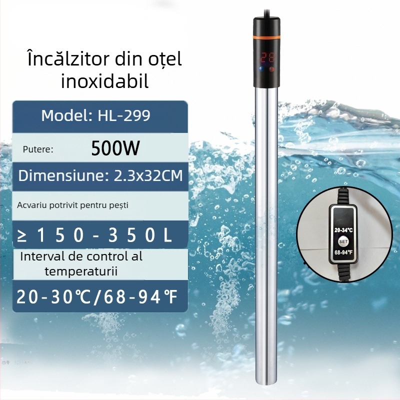 Rod de încălzire din oțel inoxidabil pentru acvariu, rezistent la explozie, control automat al temperaturii, 200W/300W, mini încălzitor pentru acvariu de țestoase