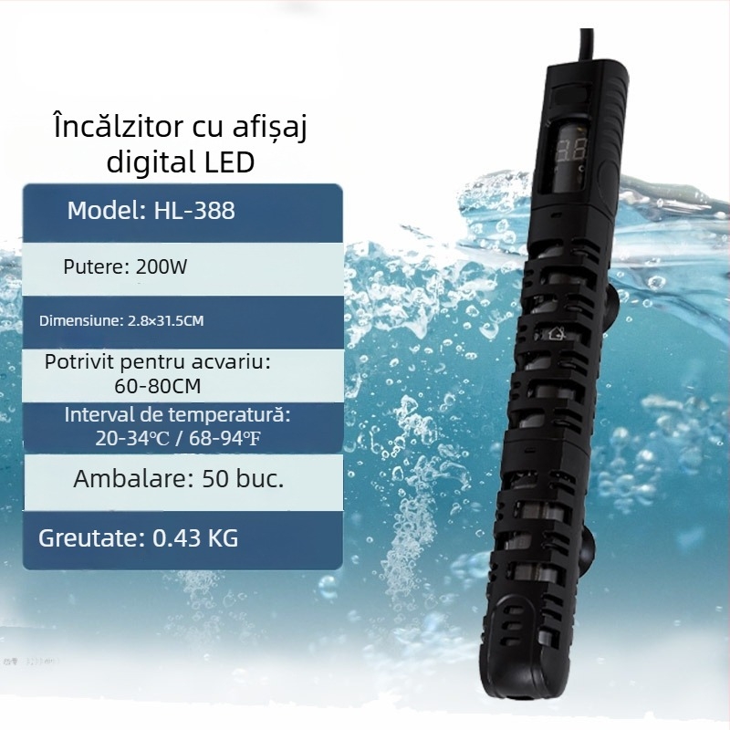 Rod de încălzire din oțel inoxidabil pentru acvariu, rezistent la explozie, control automat al temperaturii, 200W/300W, mini încălzitor pentru acvariu de țestoase