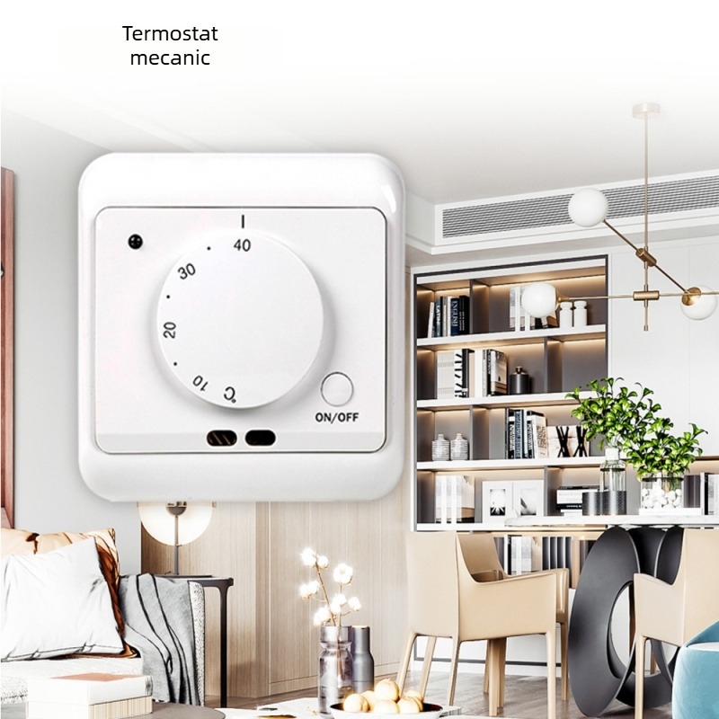 Termostat mecanic pentru încălzire prin podea cu film electric — montaj încorporat, 110–230V, controlul temperaturii ambientale interioare, marca Meiyue