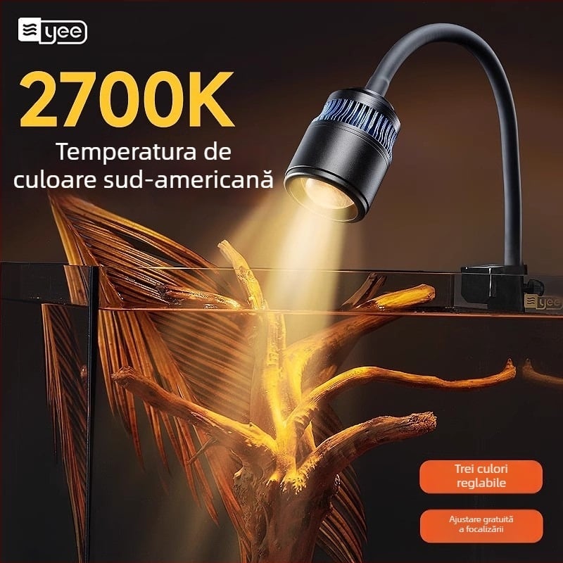 Lampă LED pentru acvariu cu clips, focalizare reglabilă (Brand: yee; Putere: 3W-50W; Greutate: 600g; Material: PC ignifug; Funcție: Iluminare)