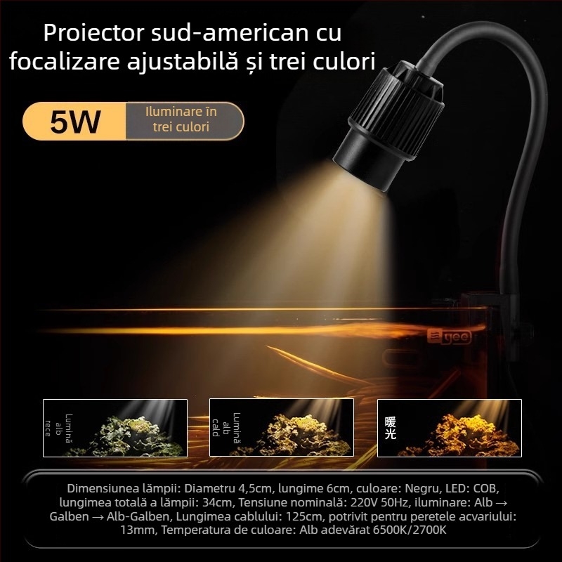 Lampă LED pentru acvariu cu clips, focalizare reglabilă (Brand: yee; Putere: 3W-50W; Greutate: 600g; Material: PC ignifug; Funcție: Iluminare)