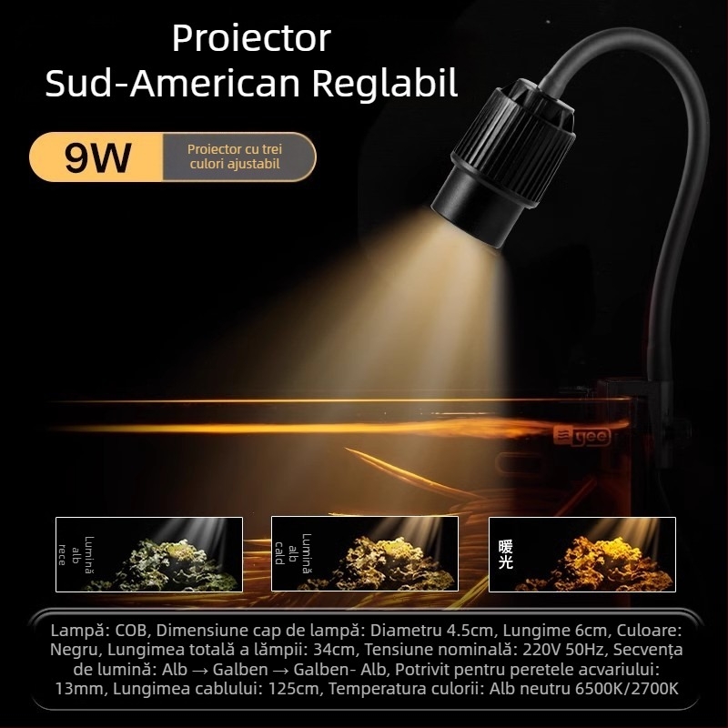Lampă LED pentru acvariu cu clips, focalizare reglabilă (Brand: yee; Putere: 3W-50W; Greutate: 600g; Material: PC ignifug; Funcție: Iluminare)