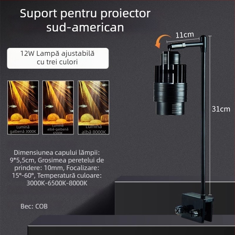 Lampă LED pentru acvariu cu clips, focalizare reglabilă (Brand: yee; Putere: 3W-50W; Greutate: 600g; Material: PC ignifug; Funcție: Iluminare)