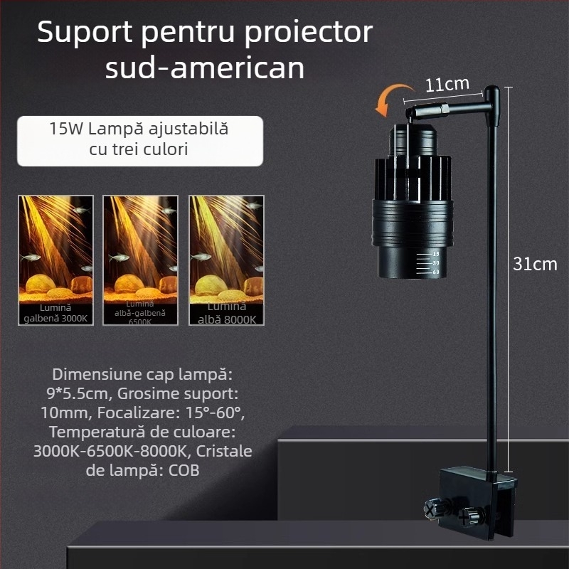 Lampă LED pentru acvariu cu clips, focalizare reglabilă (Brand: yee; Putere: 3W-50W; Greutate: 600g; Material: PC ignifug; Funcție: Iluminare)