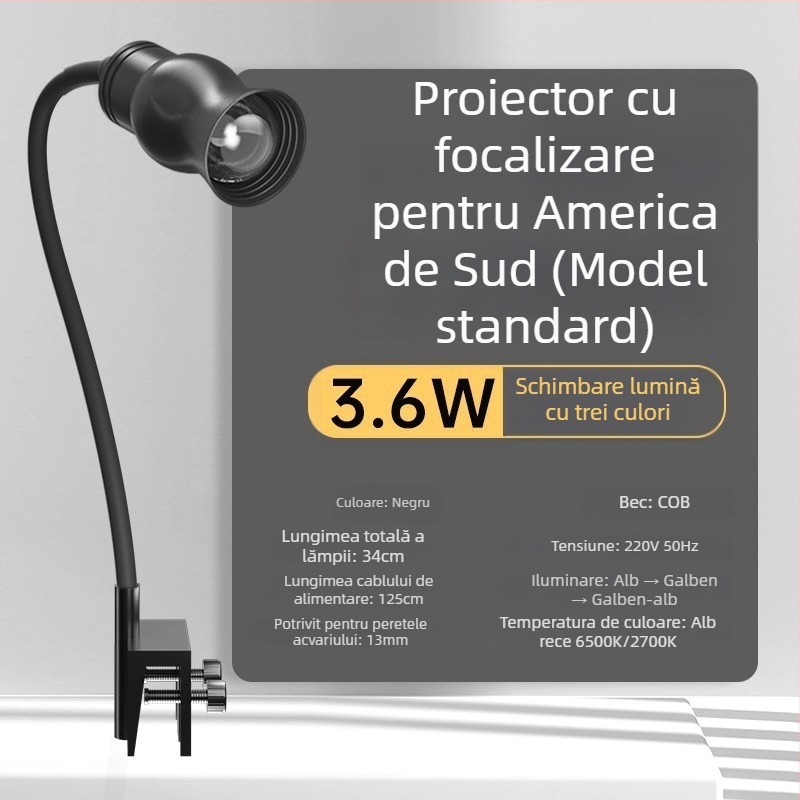 Lampă LED pentru acvariu cu clips, focalizare reglabilă (Brand: yee; Putere: 3W-50W; Greutate: 600g; Material: PC ignifug; Funcție: Iluminare)