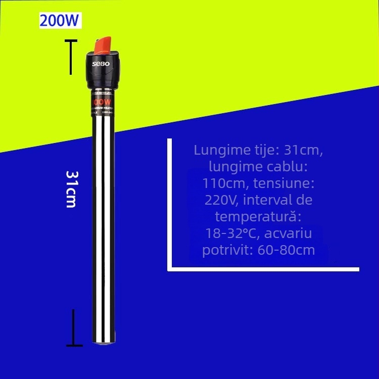 Songbao tijă de încălzire din oțel inoxidabil pentru acvariu, 400 g, model SB, control automat al temperaturii