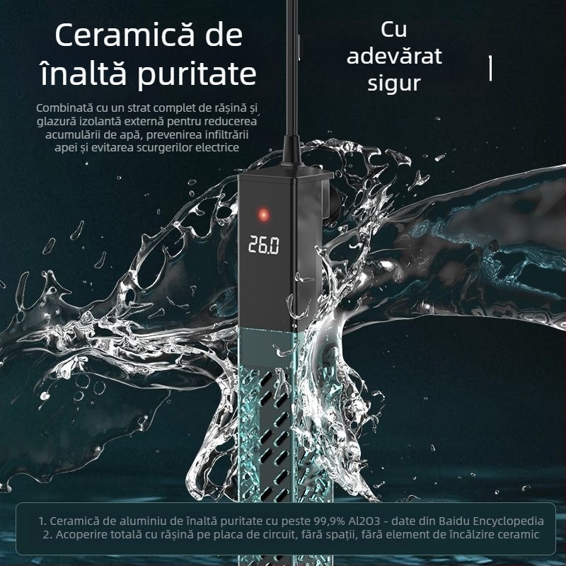 Sondă de încălzire ceramică pentru acvariu cu frecvență variabilă, control automat al temperaturii, reglare precisă a temperaturii; Putere 50–500W, 428g, Model sz2025071503
