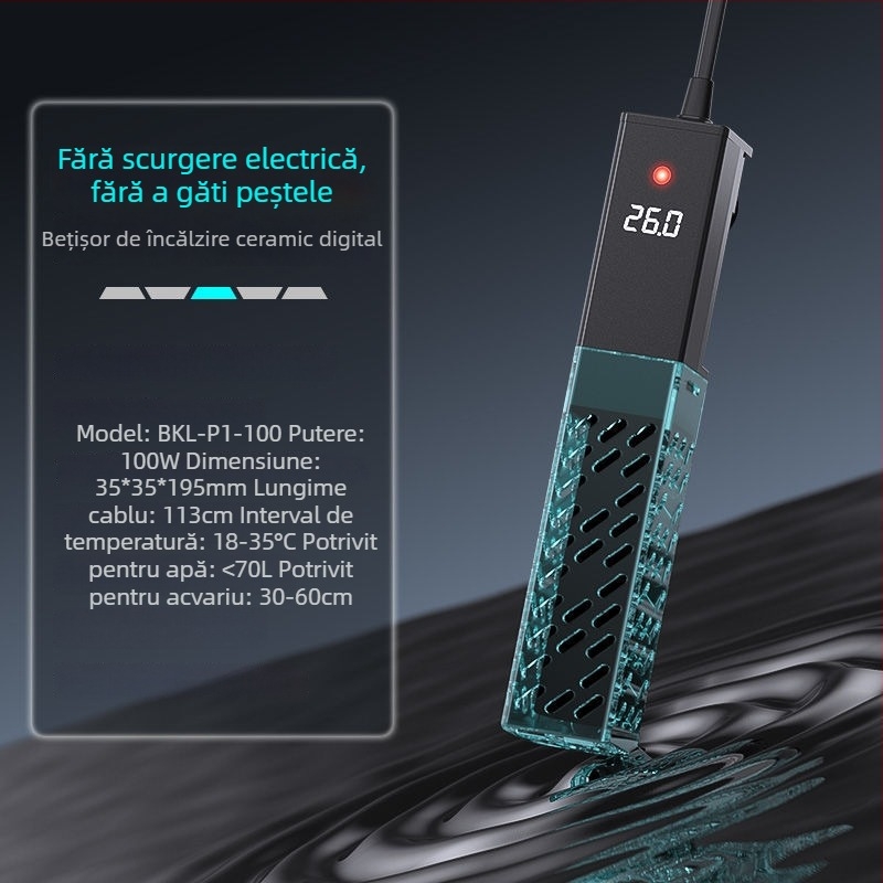Sondă de încălzire ceramică pentru acvariu cu frecvență variabilă, control automat al temperaturii, reglare precisă a temperaturii; Putere 50–500W, 428g, Model sz2025071503
