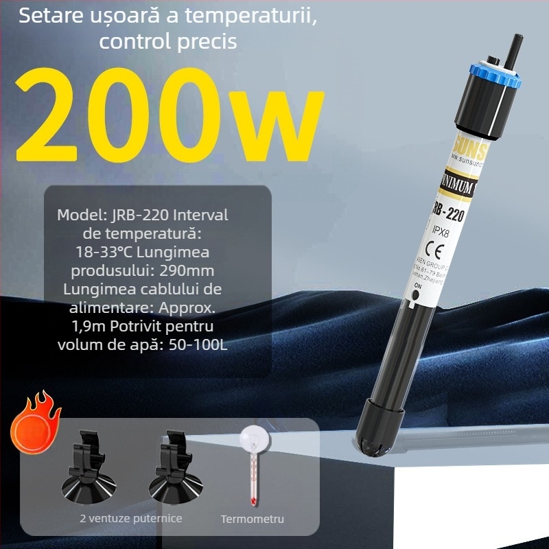 Sârmă de încălzire pentru acvariu, tub de cuarț, seria JRB, brand Jialu, putere 50–500 W