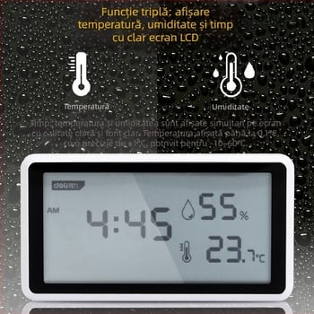 Termometru de cameră Deli cu afișaj LCD mare, pentru interior, alimentat cu baterie, model de birou