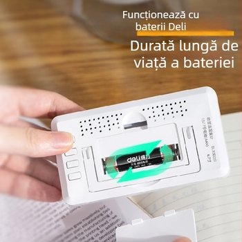 Termometru de cameră Deli cu afișaj LCD mare, pentru interior, alimentat cu baterie, model de birou