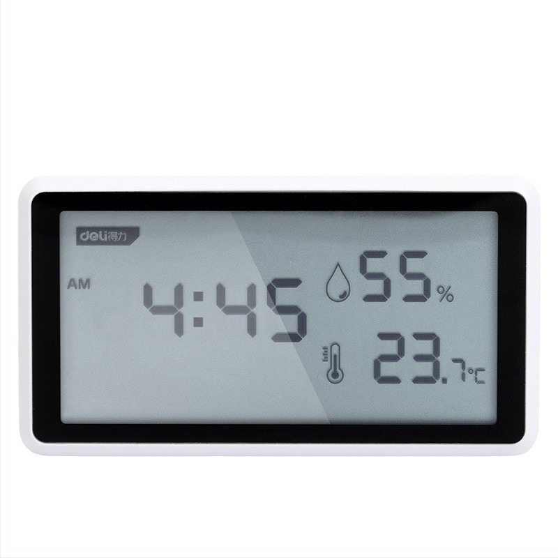 Termometru de cameră Deli cu afișaj LCD mare, pentru interior, alimentat cu baterie, model de birou