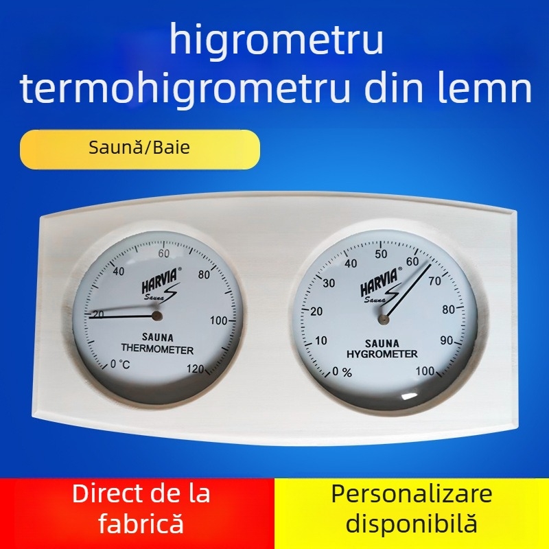 Termometru și higrometru din lemn pentru saună și baie, marca Huayang, greutate 298 g