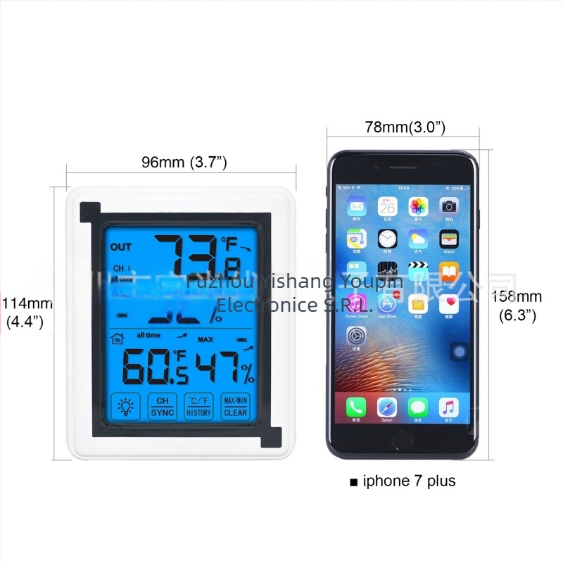 Monitor wireless de temperatură și umiditate pentru interior și exterior, cu ecran mare HD, rezoluție 0,1°C, stație meteorologică