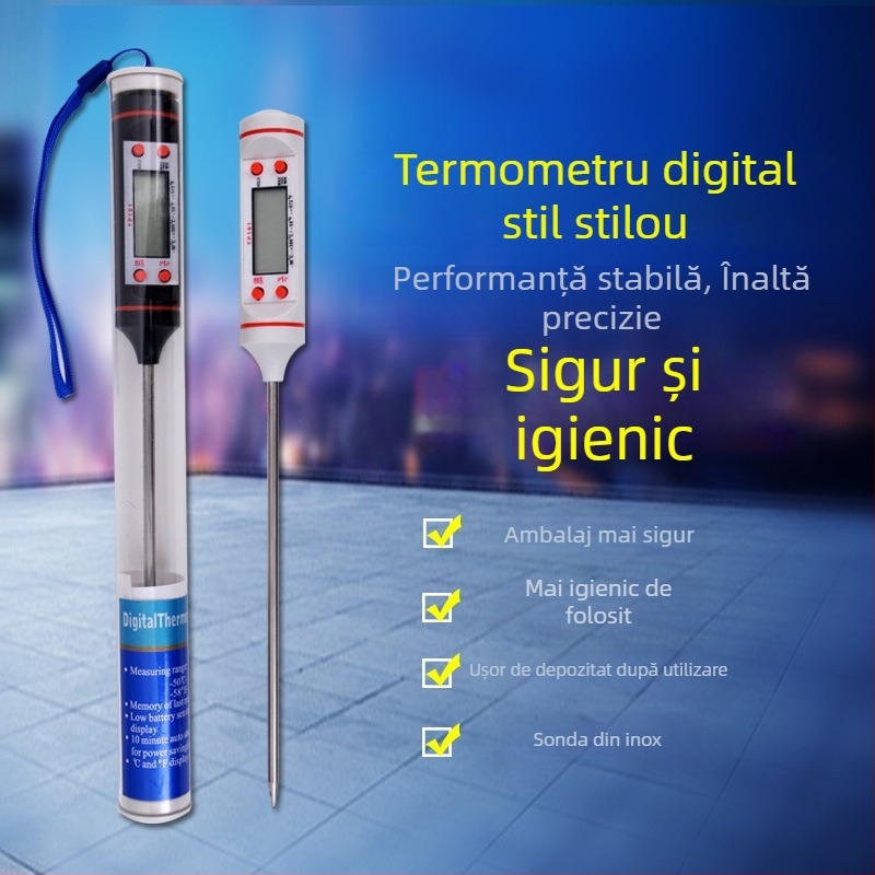 Termometru de bucătărie cu afișaj digital, rezoluție de 0,1°C, sondă reglabilă, Chef Ji Qixiu
