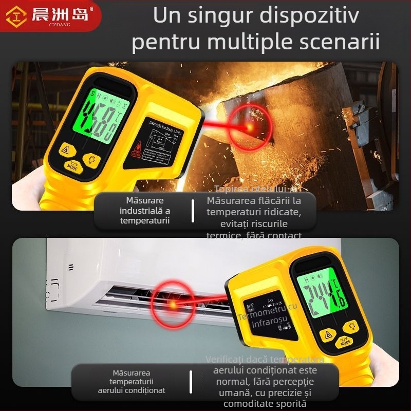 Termometru cu infraroșu portabil pentru uz industrial, timp de răspuns 0,5 s, alimentare cu baterii 2×1,5 V