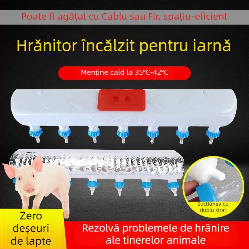 Dispozitiv de hrănire pentru animale cu temperatură constantă; potrivit pentru purcei, miei și viței