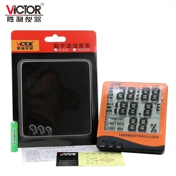 Termometru și higrometru cu ecran mare, ceas cu alarmă și calendar VC230/VC230A/VC330, 0-50°C, 30-90% RH, rezoluție 0.1
