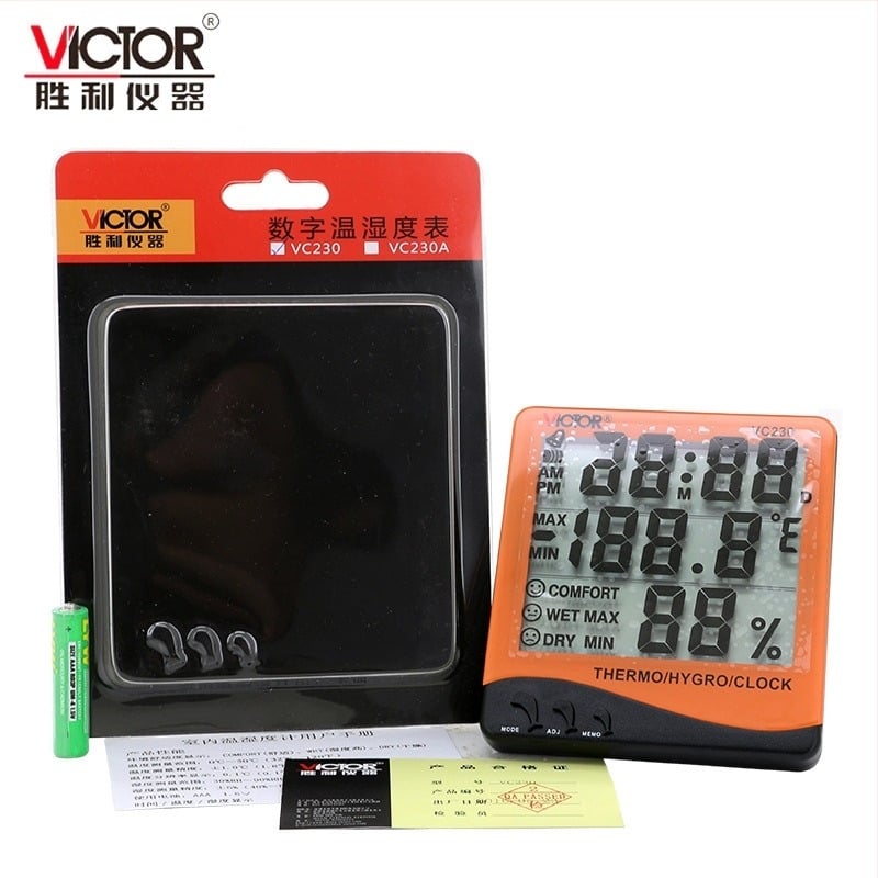 Termometru și higrometru cu ecran mare, ceas cu alarmă și calendar VC230/VC230A/VC330, 0-50°C, 30-90% RH, rezoluție 0.1