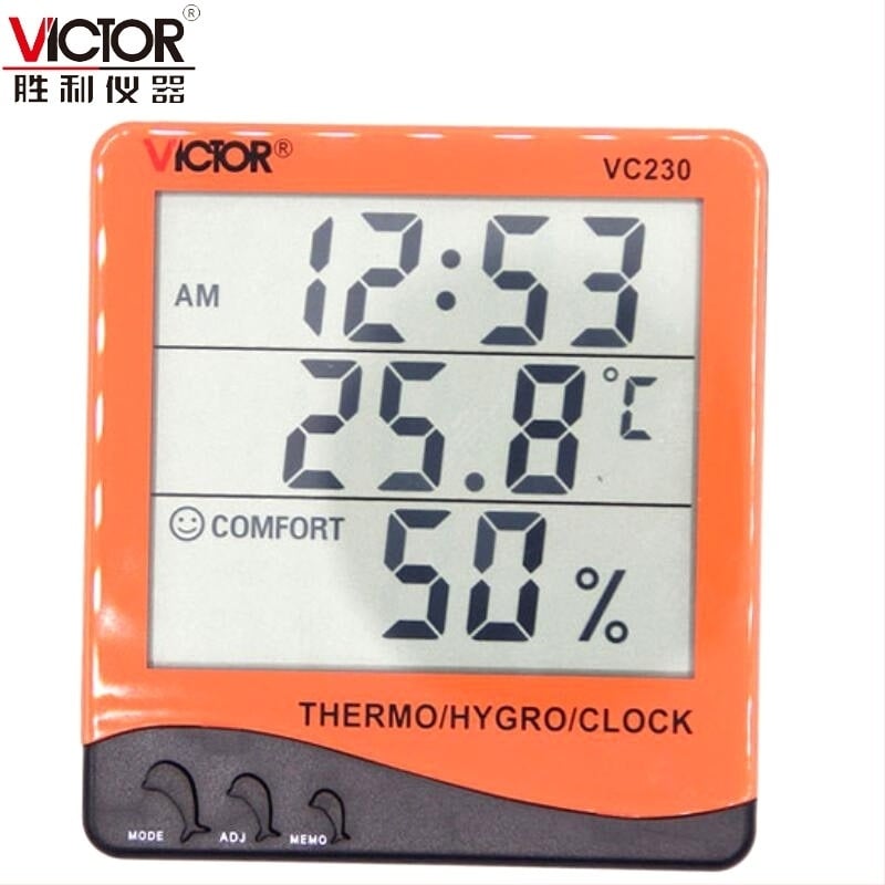 Termometru și higrometru cu ecran mare, ceas cu alarmă și calendar VC230/VC230A/VC330, 0-50°C, 30-90% RH, rezoluție 0.1