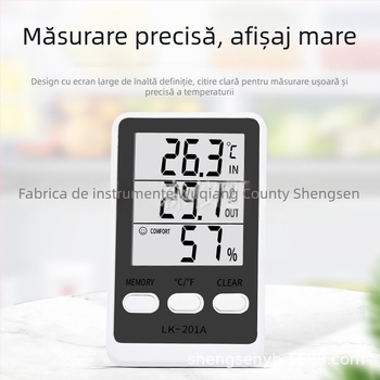 LK-201A higrometru electronic și termometru dual pentru frigider și acvariu, cu cablu, rezoluție 0,1°C, eroare temperatură ±1,0°C, eroare umiditate ±5% RH, alimentare AAA