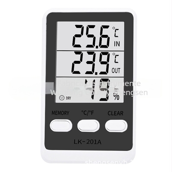 LK-201A higrometru electronic și termometru dual pentru frigider și acvariu, cu cablu, rezoluție 0,1°C, eroare temperatură ±1,0°C, eroare umiditate ±5% RH, alimentare AAA