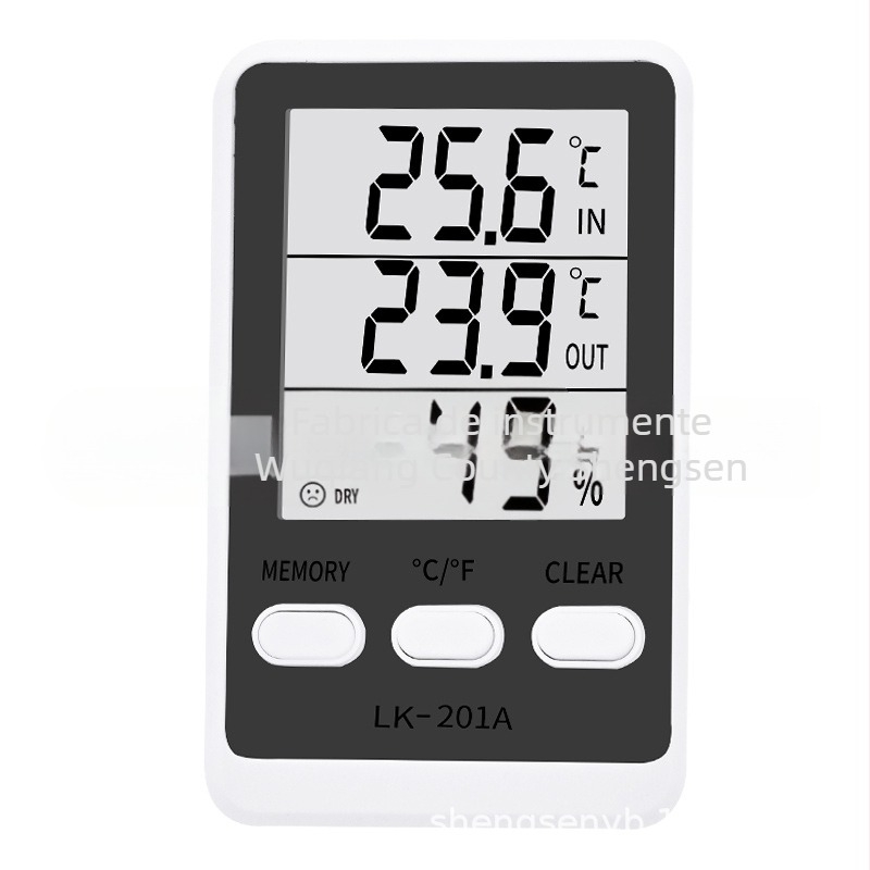 LK-201A higrometru electronic și termometru dual pentru frigider și acvariu, cu cablu, rezoluție 0,1°C, eroare temperatură ±1,0°C, eroare umiditate ±5% RH, alimentare AAA