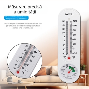 Termometru și higrometru interior, cu montaj pe perete, design lung, pentru casă, sere, agricultură și acvacultură; etichetare privată disponibilă.