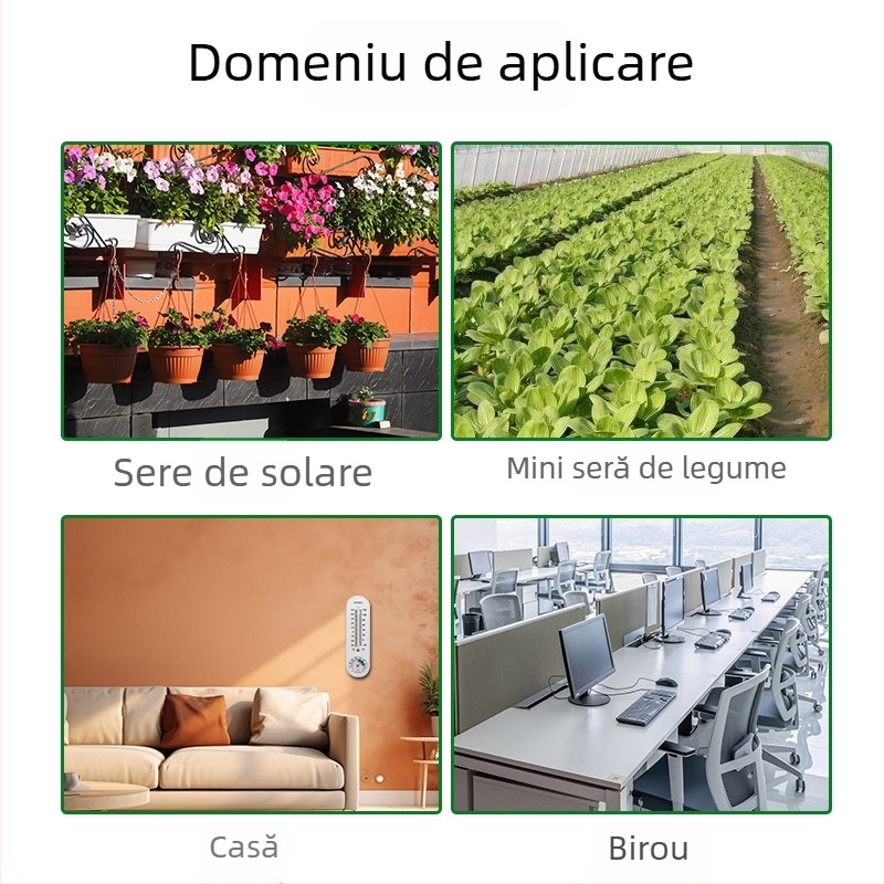 Termometru și higrometru interior, cu montaj pe perete, design lung, pentru casă, sere, agricultură și acvacultură; etichetare privată disponibilă.