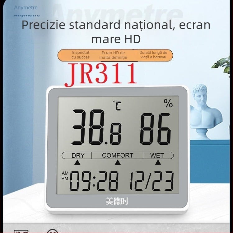 JR311 Măsurător de temperatură și umiditate – Afișaj digital, baterie tip buton 1,5V, Monitorizarea mediului de acasă