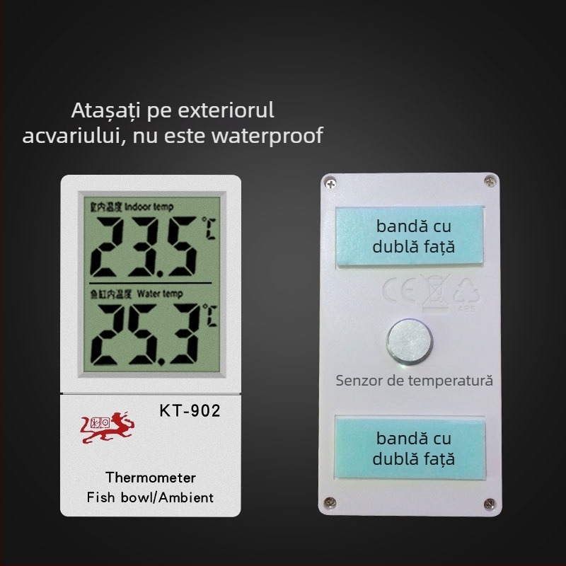 KT-902 Termometru electronic inductiv cu afișaj dual pentru acvariu