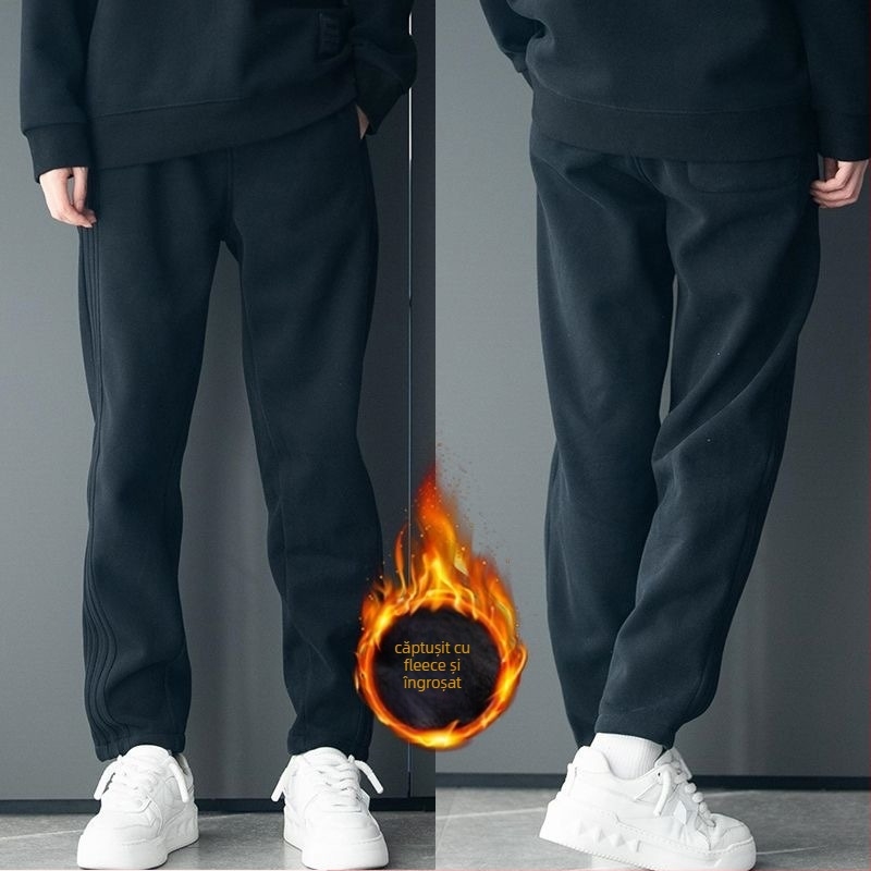 Pantaloni sport pentru bărbați — croi drept, croi lejer, țesătură catifelată, fibre Cupro, iarnă
