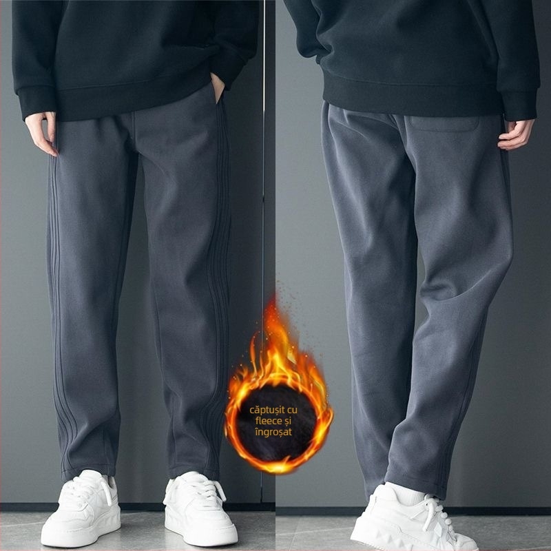 Pantaloni sport pentru bărbați — croi drept, croi lejer, țesătură catifelată, fibre Cupro, iarnă