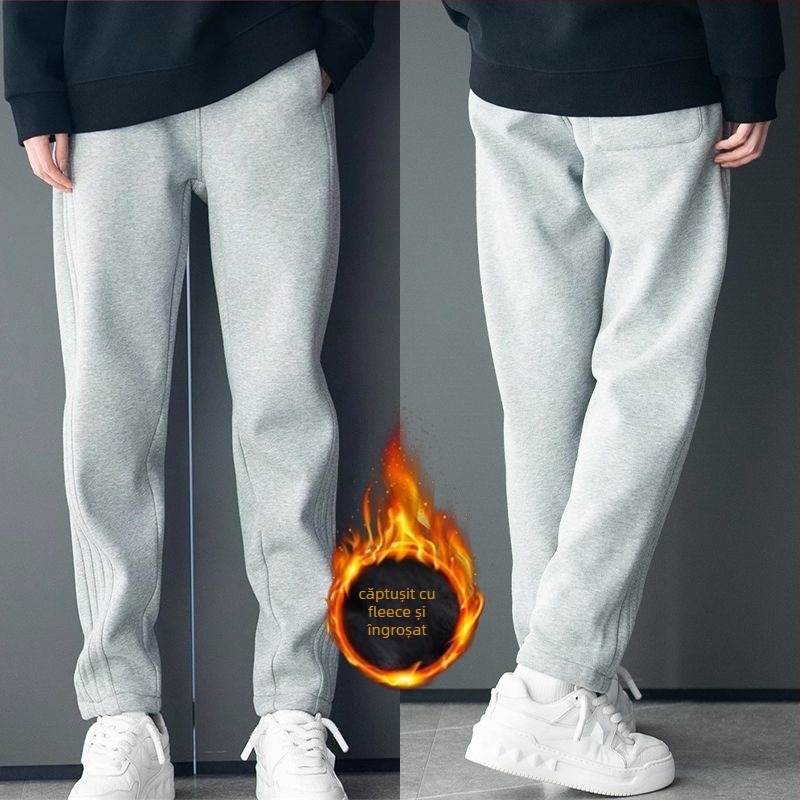 Pantaloni sport pentru bărbați — croi drept, croi lejer, țesătură catifelată, fibre Cupro, iarnă