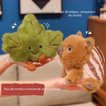 Jucărie de pluș în formă de frunză — frunză de arțar și frunză de ginkgo, Lefu Rabbit, umplutură PP bumbac, pluș foarte moale, scurt, etichetă privată cu logo