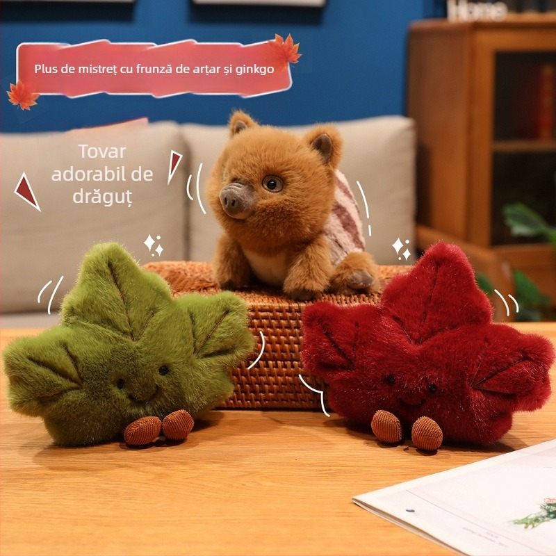 Jucărie de pluș în formă de frunză — frunză de arțar și frunză de ginkgo, Lefu Rabbit, umplutură PP bumbac, pluș foarte moale, scurt, etichetă privată cu logo