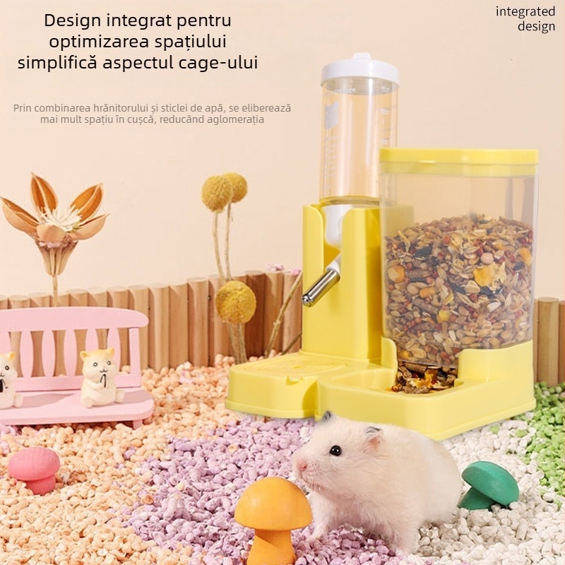 Set pentru hamster: sticlă de apă, farfurie și adăpost — 2 în 1 anti-scurgere, din plastic, Nr. produs 937408597772