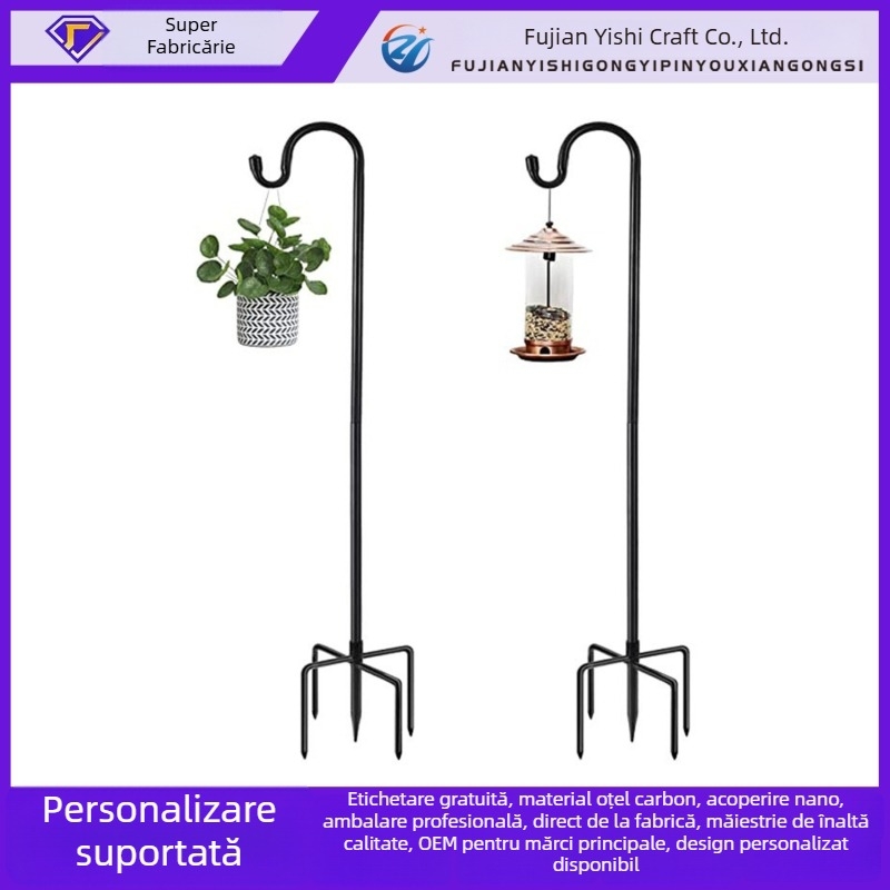 Cârlig din fier în stil cioban, lanternă solară pentru exterior și hrănitoare pentru păsări