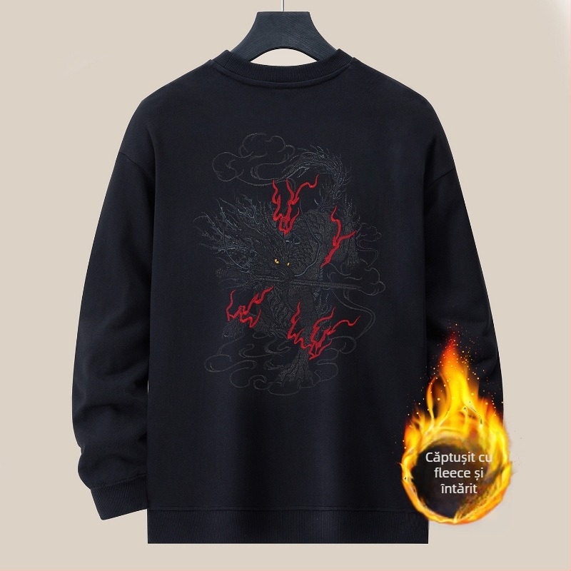 Baobedi pulover din bumbac cu căptușeală de fleece, broderie, croială lejeră