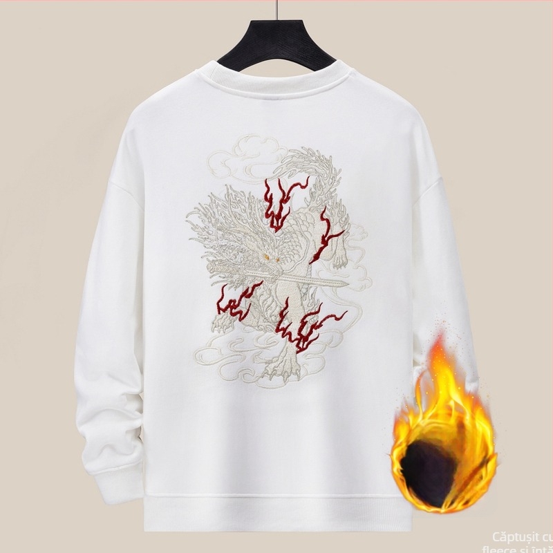 Baobedi pulover din bumbac cu căptușeală de fleece, broderie, croială lejeră