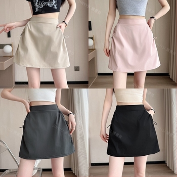 Fustă scurtă de tip A-line, imprimeu geometric, material poliester/elastan, stil casual japonez-coreean