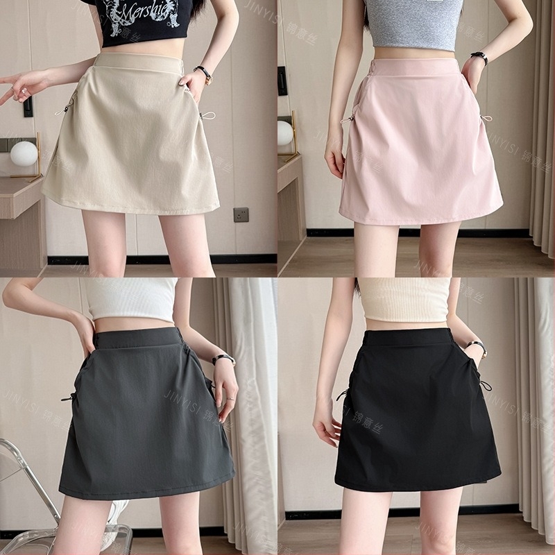 Fustă scurtă de tip A-line, imprimeu geometric, material poliester/elastan, stil casual japonez-coreean