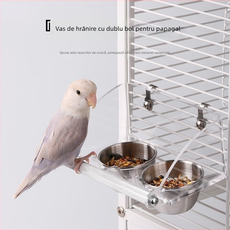 Vas de hrănire pentru papagali din metal — brand Yaochongji; destinat păsărilor; rase: Peony Parrot, Xuanfeng Parrot, Tiger Skin Parrot, Sun Conure Parrot, Monk Parrot, Golden Sun Parrot, Caique Parrot.