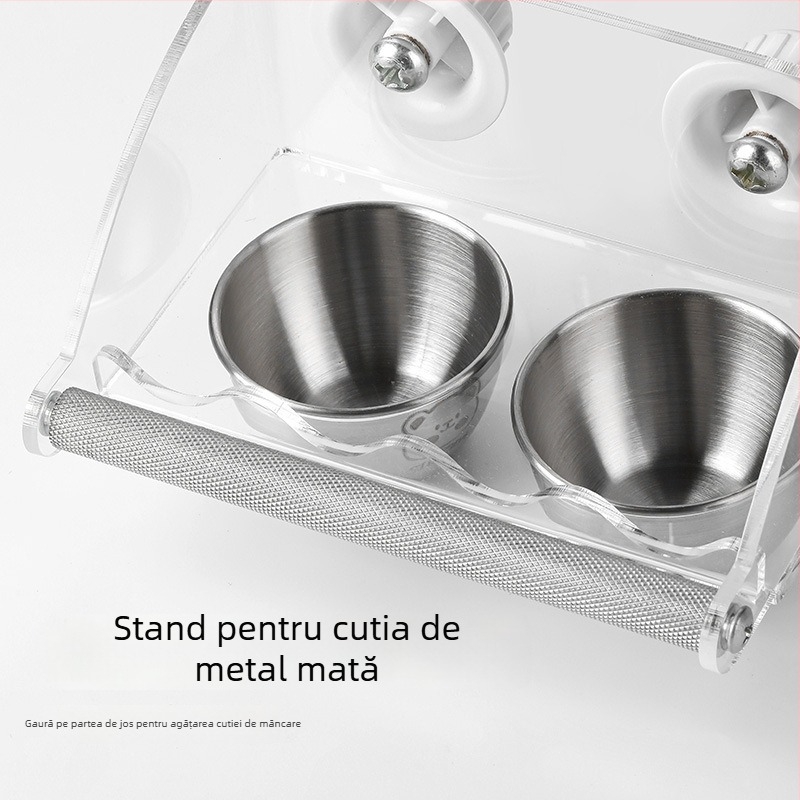 Vas de hrănire pentru papagali din metal — brand Yaochongji; destinat păsărilor; rase: Peony Parrot, Xuanfeng Parrot, Tiger Skin Parrot, Sun Conure Parrot, Monk Parrot, Golden Sun Parrot, Caique Parrot.