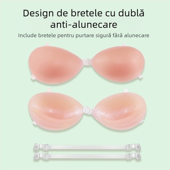 Sutien din silicon cu cupe 3D îngroșate, închidere frontală, bretele detașabile, acoperitoare pentru mameloane, Push-Up Bandeau